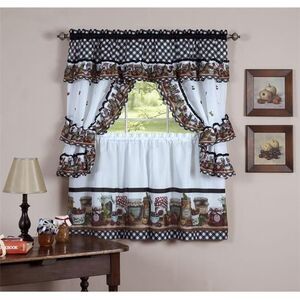 Mason Jars Set Tailored Topper With attached valance And tiebacks - Black, White